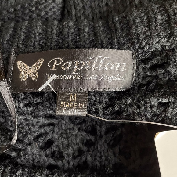 Papillon Pointelle Knit Sweater Black Size M - K54 - Picture 4 of 9